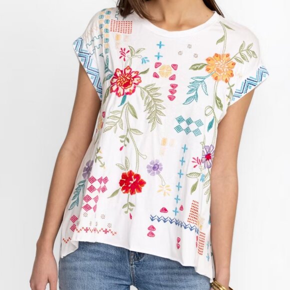 🌺 Johnny Was Katie Relaxed Drape Tee • Small • Embroidered • Worn 1X 🌺 - Picture 3 of 16